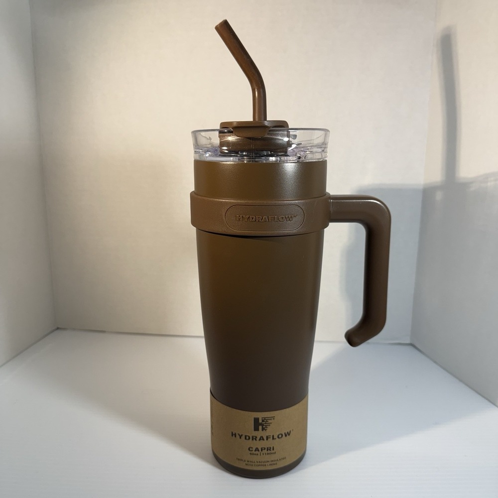 Hydraflow Capri 40 Oz Stainless Steel Tumbler With Straw - Cocoa Brown Color New